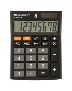 Калькулятор настольный ULTRA 08 BK КОМПАКТНЫЙ 154x115 мм 8 разрядов двойное питание ЧЕРНЫЙ 250507 Brauberg