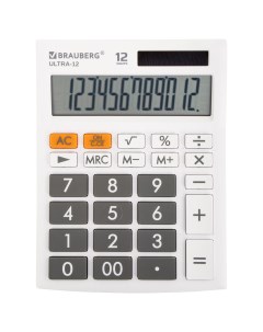 Калькулятор настольный ULTRA 12 WT 192x143 мм 12 разрядов двойное питание БЕЛЫЙ 250496 Brauberg