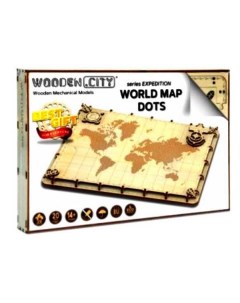 3D пазл деревянный Карта мира серия Экспедиция по точкам арт 507 Wooden city