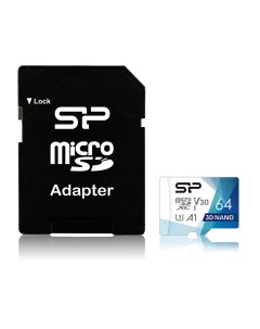 Карта памяти micro SDXC 64Gb Superior Pro UHS I U3 V30 A1 ADP 100 80 Mb s Silicon power