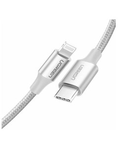 Кабель US304 70523 USB C to Lightning M M Cable Aluminum Shell Braided 1 м серебристый Ugreen