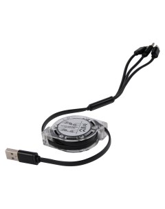 Дата кабель 3в1 рулетка USB microUSB Lightning Type C 2A черный УТ000024625 Mobility