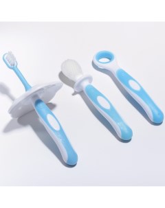 Набор детских зубных щеток массажеров силикон нейлон с ограничителем цвет голубой Крошка я