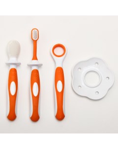 Набор детских зубных щеток массажеров силикон нейлон с ограничителем цвет оранжевый Крошка я