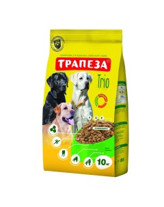 Корм Трио три вида мяса для взрослых собак 10 кг Трапеза