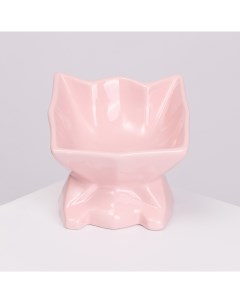 Миска керамическая для кошек и собак Кошечка 160 мл 13х11 см розовая Rurri