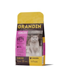 Корм сухой для кастрированных котов и стерилизованных кошек в возрасте от 1 года до 7 лет с курицей  Grandin