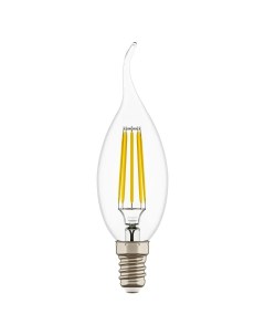 Лампа светодиодная филаментная LED Filament E14 6W 3000К свеча на ветру прозрачная Lightstar