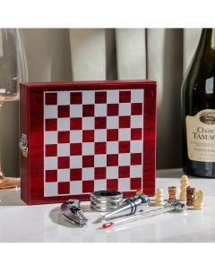 Набор для вина 4 предмета термометр кольцо открывашка пробка шахматы в комплекте Доляна