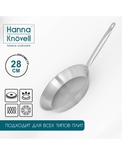 Сковорода из нержавеющей стали d 28 см h 5 5 см толщина стенки 0 6 мм длина ручки 25 см индукция Hanna knovell