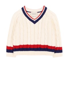 Хлопковый пуловер с контрастной отделкой и V образным вырезом Gucci