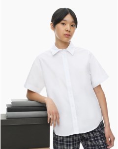 Белая классическая рубашка oversize с коротким рукавом для девочки Gloria jeans