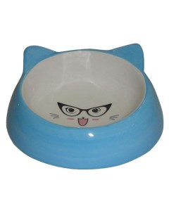 Миска для животных Cat in Glasses голубая керамическая 14 7х14 7х6 3см 150мл Foxie