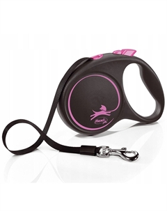 Рулетка для собак Black Design M (до 25кг) 5м лента черный/розовый Flexi