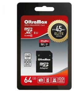 Карта памяти MicroSDXC 64GB Class 10 UHS 1 Elite адаптер SD Oltramax