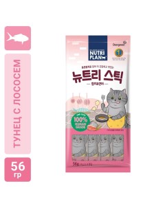 Лакомство для кошек Nutri Plan пюре Тунец и лосось 4шт 14г упаковка 25 шт Dongwon