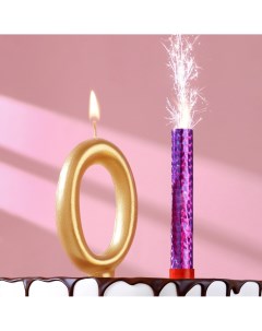 Набор свеча для торта цифра 0 гигант золотая с фонтаном 9 5 см Страна карнавалия