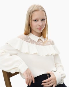 Молочная свободная блузка с кружевом для девочки Gloria jeans