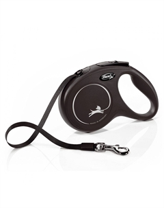 Рулетка для собак New Classic M до 25 кг, 5 м лента черная Flexi