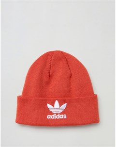 Оранжевая шапка бини с вышитым логотипом Adidas originals