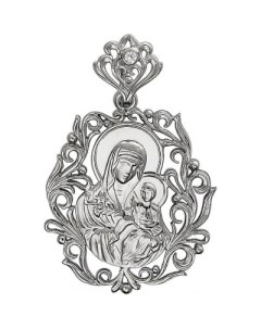 Подвеска иконка Казанская Богородица с 1 фианитом из серебра Эстет