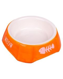 Миска керамическая для кошек оранжевая с рыбками 140 мл Mr.kranch