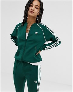 Зеленая спортивная куртка с тремя полосами adicolor Adidas originals