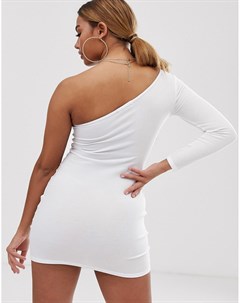 Эксклюзивное облегающее платье белого цвета в рубчик на одно плечо Boohoo petite