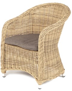 Плетеное кресло из искусственного ротанга цвет соломенный с серой подушкой 4sis
