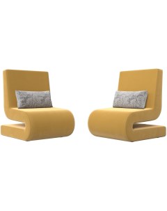 Кресло Волна микровельвет желтый подушки велюр серый с узором 115668 Лига диванов