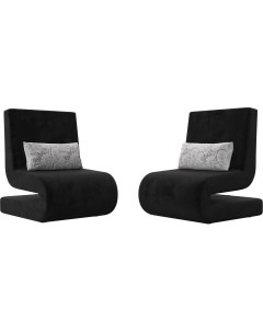 Кресло Волна велюр черный подушки велюр серый с узором 115681 Лига диванов