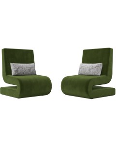 Кресло Волна микровельвет зеленый подушки велюр серый с узором 115671 Лига диванов