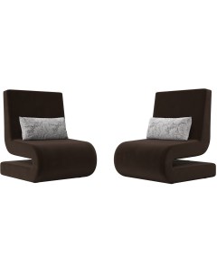 Кресло Волна микровельвет коричневый подушки велюр серый с узором 115667 Лига диванов