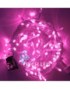 Гирлянда светодиодная розовая постоянного свечения 24B LED провод прозрачный IP54 Rich led
