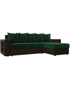 Угловой диван Дубай Лайт правый угол (Велюр зеленый,коричневый) 114158 Лига диванов