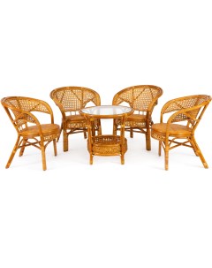 Комплект PELANGI 02 15 стол со стеклом кресла без подушек мед ротанг Tetchair
