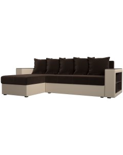 Угловой диван Дубай Лайт левый угол (Микровельвет бежевый,коричневый) 114183L Лига диванов