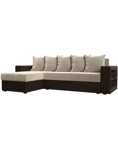 Угловой диван Дубай Лайт левый угол (Микровельвет бежевый,коричневый) 114182L Лига диванов