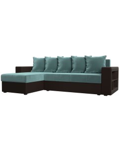 Угловой диван Дубай Лайт левый угол (Велюр бирюзовый,коричневый) 114157L Лига диванов