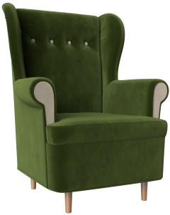 Кресло Торин микровельвет зеленый вставки микровельвет бежевый 100931 Лига диванов