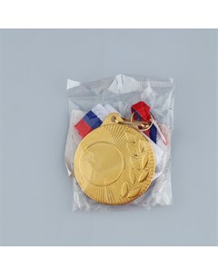 Медаль под нанесение 006 диам 5 см цвет зол с лентой Командор