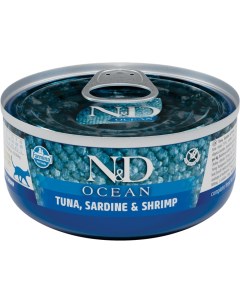 Влажный корм для кошек N D Ocean Tuna Sardine Shrimp с тунцом сардиной и креветками 0 07 кг Farmina