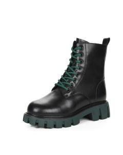 Черные ботинки из кожи на подкладке из натуральной шерсти на зеленой утолщенной тракторной подошве Respect