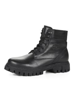 Черные ботинки из кожи на шнуровке с ремнем на подкладке из натуральной шерсти на тракторной подошве Respect