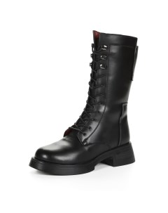 Черные сапоги на шнуровке из кожи на подкладке из натуральной шерсти на утолщенной подошве и каблуке Respect