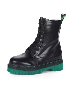 Черные ботинки из кожи на подкладке из натуральной шерсти на зеленой подошве Respect