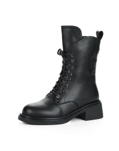 Черные ботинки на шнуровке из кожи на подкладке из натуральной шерсти на квадратном каблуке Respect