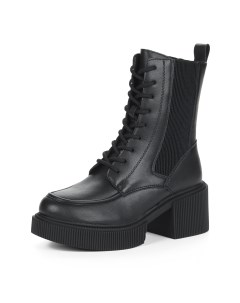 Черные ботинки из кожи на шнуровке на подкладке из натуральной шерсти на утолщенной подошве и квадра Respect