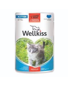 Kitten Влажный корм пауч для котят с ягненком и говядиной в соусе 100 гр Wellkiss