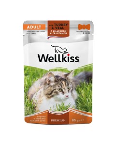 Adult Влажный корм пауч для взрослых кошек с индейкой и телятиной в соусе 85 гр Wellkiss